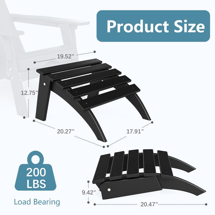FOOWIN Folding Adirondack Ottomans Set of 4 for Adirondack Chair, Black