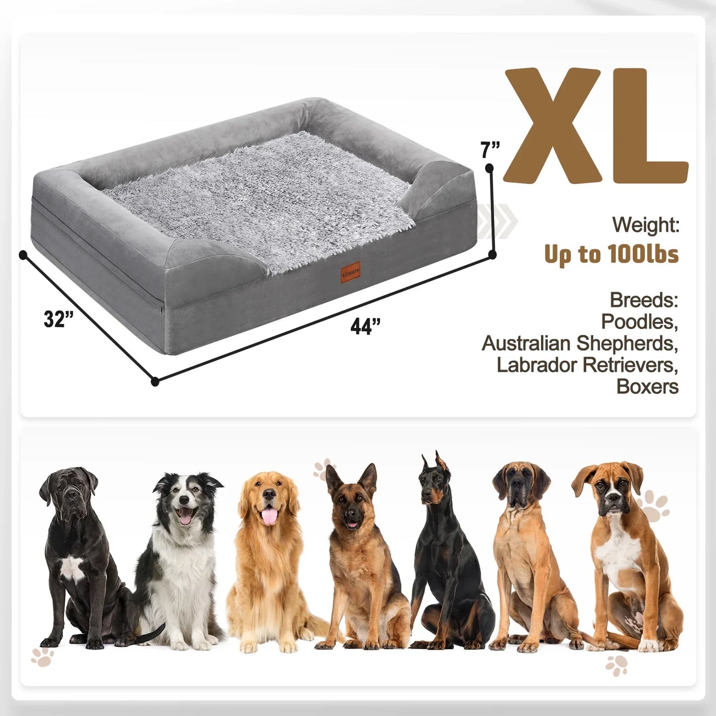 Gimars Orthopedic Thicken Egg Foam Ultra Soft Dog Beds for Large Dog Waterproof High Supportive Bolsters with Easy Clean Removable Washable Pet Beds Cover for Large Medium Small & Aging Dogs