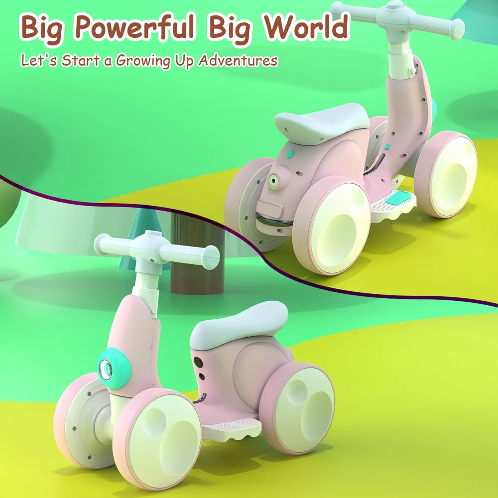 4-in-1 Multifunctional Electric Balance Bike for 1 Year Old, 10-36 Month Toddler Bike, 4 Wheels Baby Bike for 1st Birthday Boy Girl Gifts(Pink)