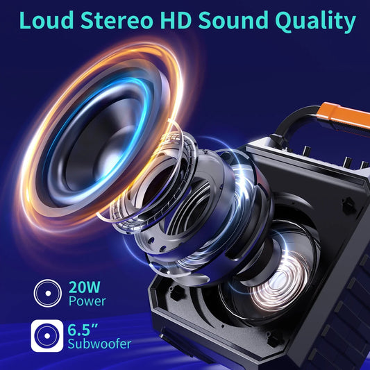 JYX Portable Speaker, 20W Stereo Sound New Party Speaker with Microphone and Colorful Lights, 12H Playing Time Bluetooth Speaker for Home Outdoor and Travel