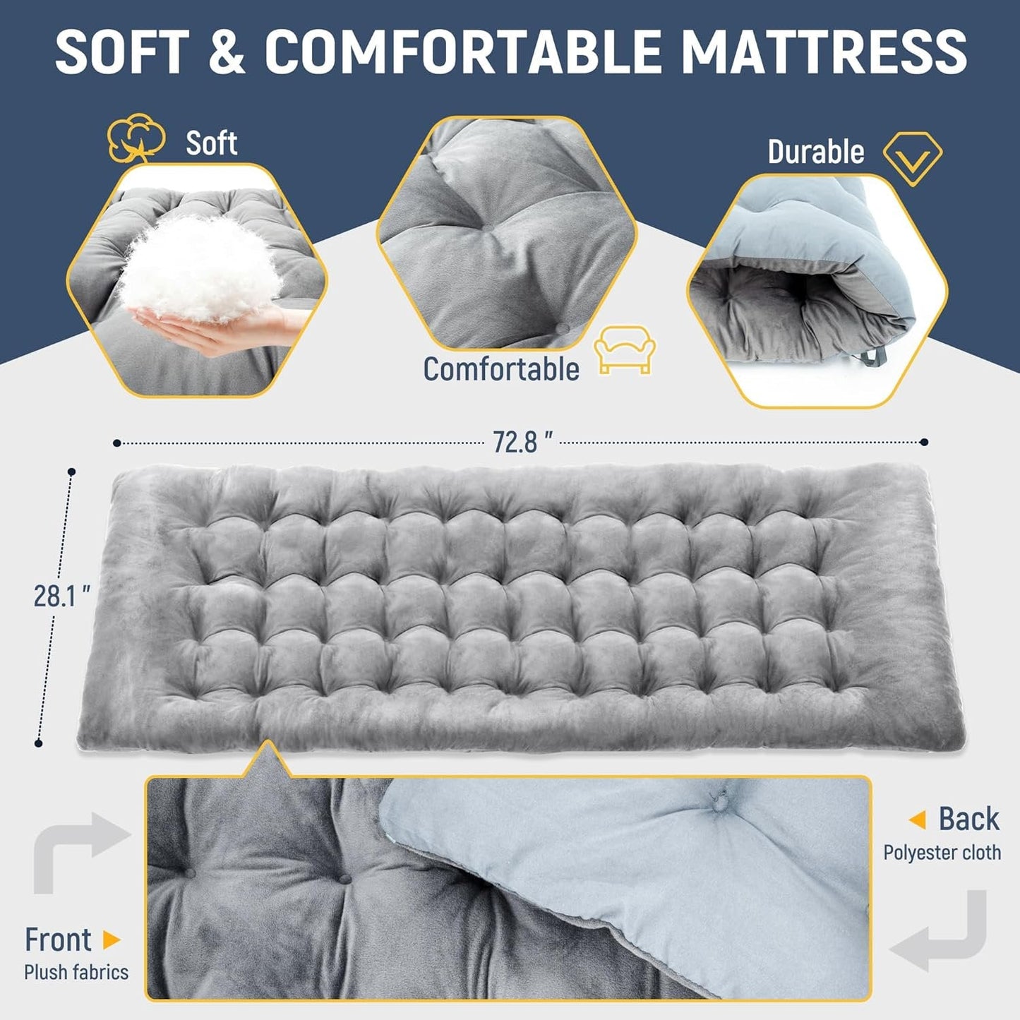 GVDV Portable Folding Camping Cot  2 Sided Comfort Mattress  Pillow, Multi Position Folding Lounge Chair, Oversized Folding Bed Cot for Outdoor, Home, Office