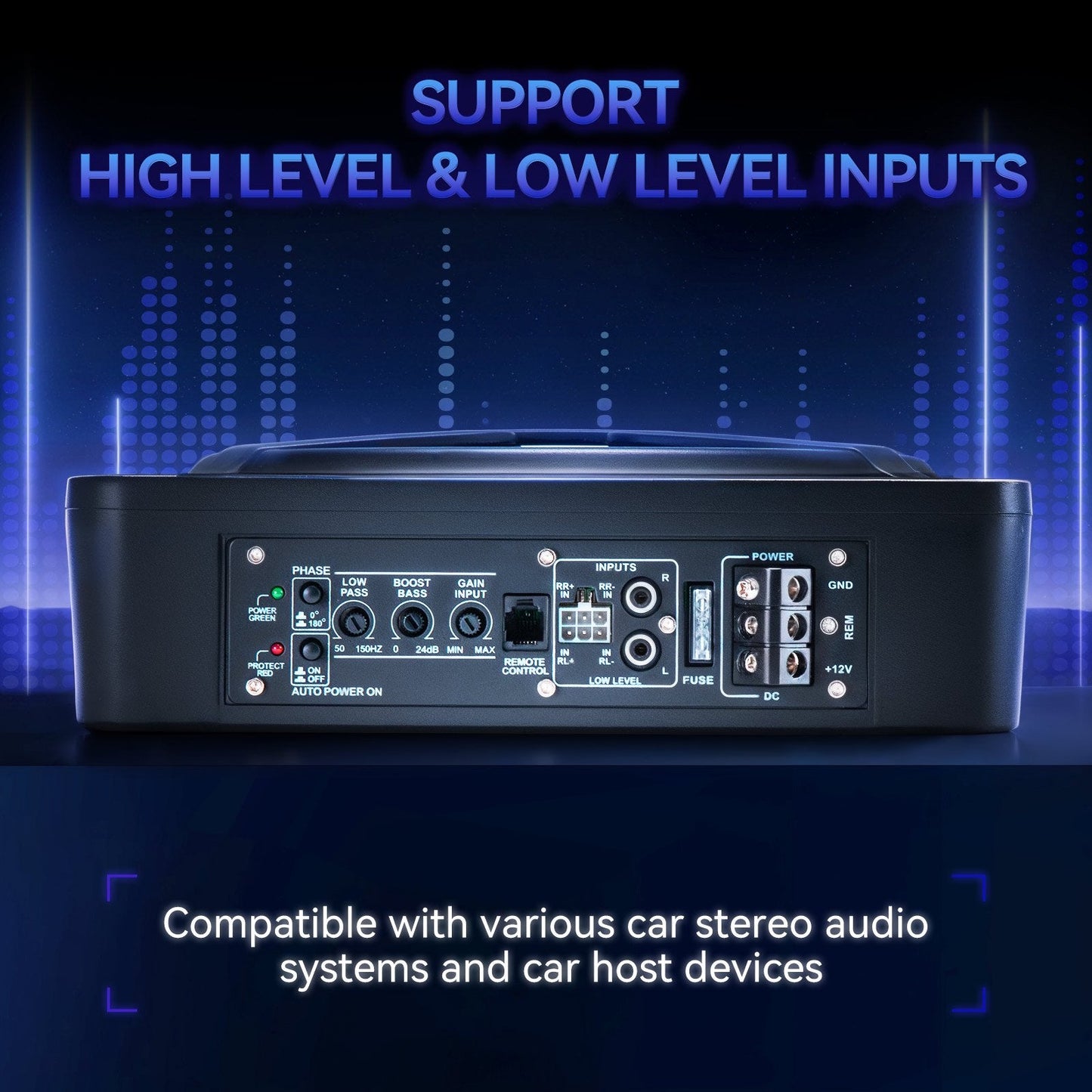 Subwoofer Amplifier Y-Shaped 10 Inch Blue Light 800W Built-in Amplifier