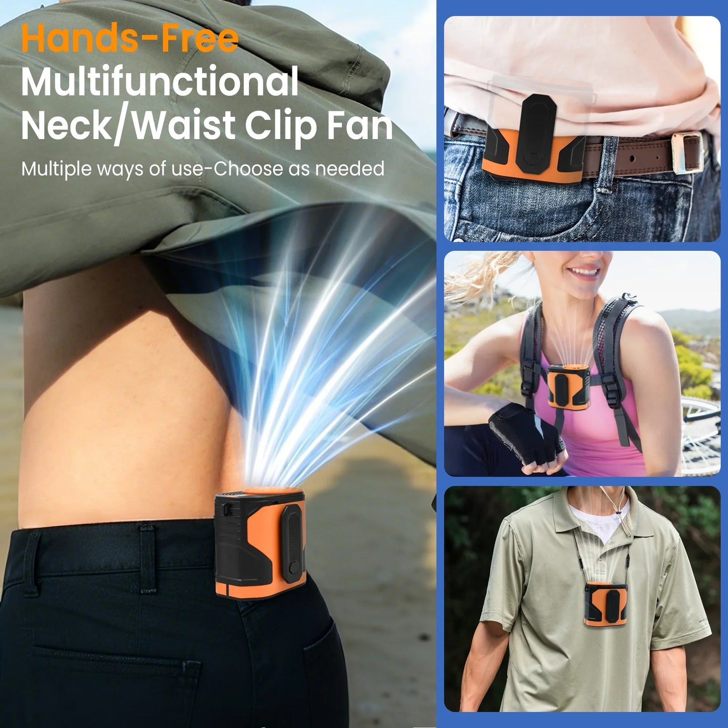 Sentryse Portable Waist Fan Clip On Wearable Belt Fan Powerful Hands-Free Cooling Fan with 100 Speeds, for Outdoor Construction Site Camping