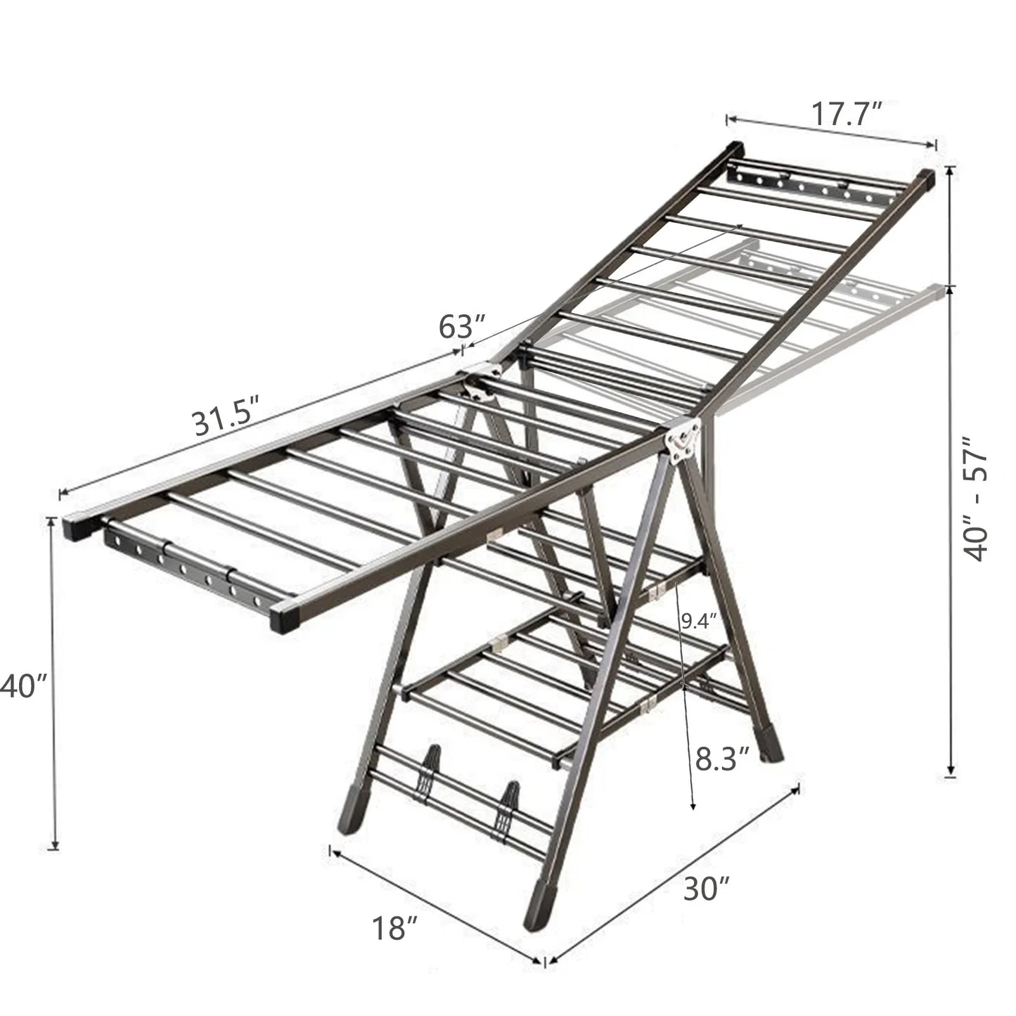 Susuzi Stainless Steel Clothes Drying Rack - Foldable, Space-Saving Gullwing Design with Wheels, 150 lb Capacity, for Indoor & Outdoor Use