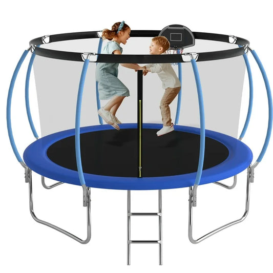 OVATOYS 1200LBS 12FT Trampoline for Adults and Kids,Trampoline with Enclosure,Basketball Hoop, Recreational Trampoline with Ladder, Heavy Duty Trampoline Capacity for 5 6 Kids