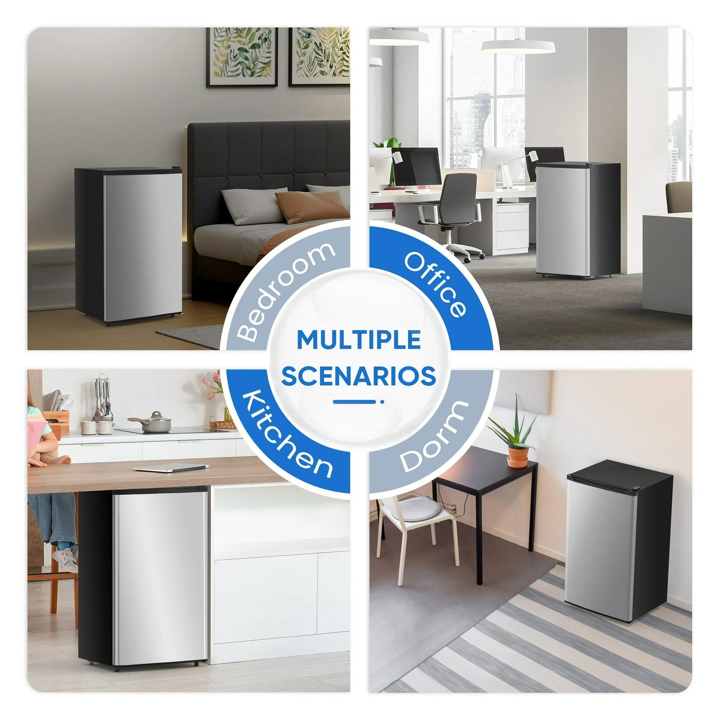 edx 3.2 cu. ft. Single Door Mini Refrigerator, 17.7" Width, with Separate Freezer, Silver