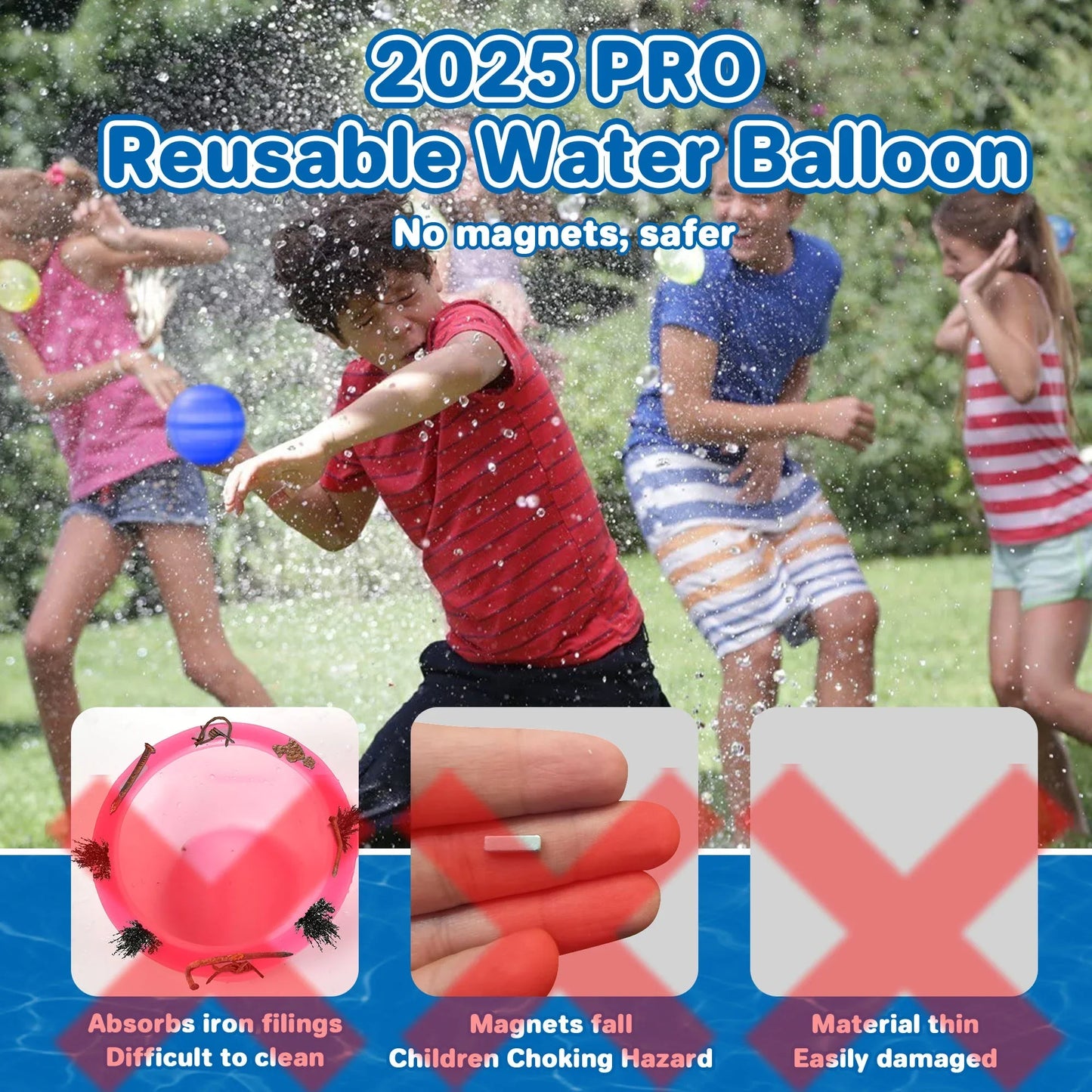 6 Packs Safer Auto-fill Water Ballons Reusable, Quick Fill Silicone Splash Balls for Kids Pool Beach Garden Fun Summer Play, Mesh Bag Included