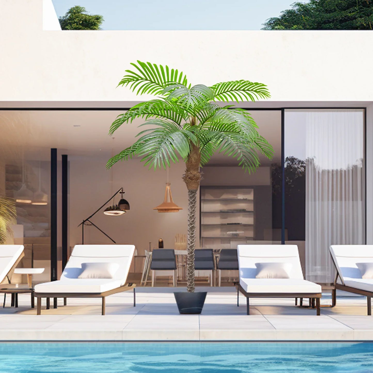 Anting Artificial Palm Tree 7.5ft Tall Trees Plants 15 Leaves 90in Outdoor Palm Trees for Outside Patio Trees for Decor (Set of 2)