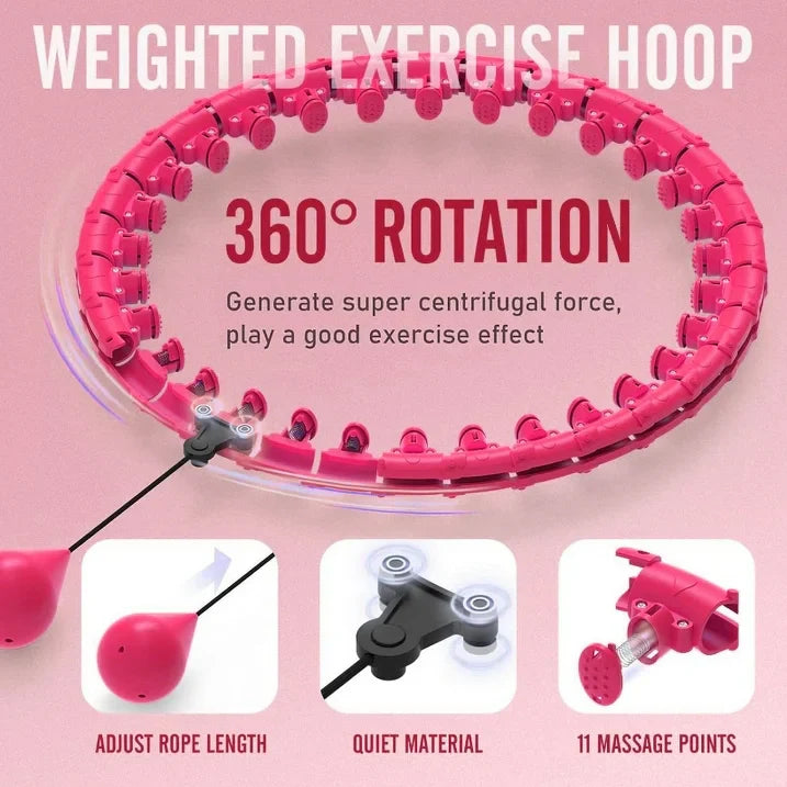 Arsvita Quiet Weighted Hula Hoops Detachable Hoops, Smart Noiseless Infinity Hula for Women, 2 in 1 Waist and Abdominal Workout Equipment at Home, 46 inch 24 Knots