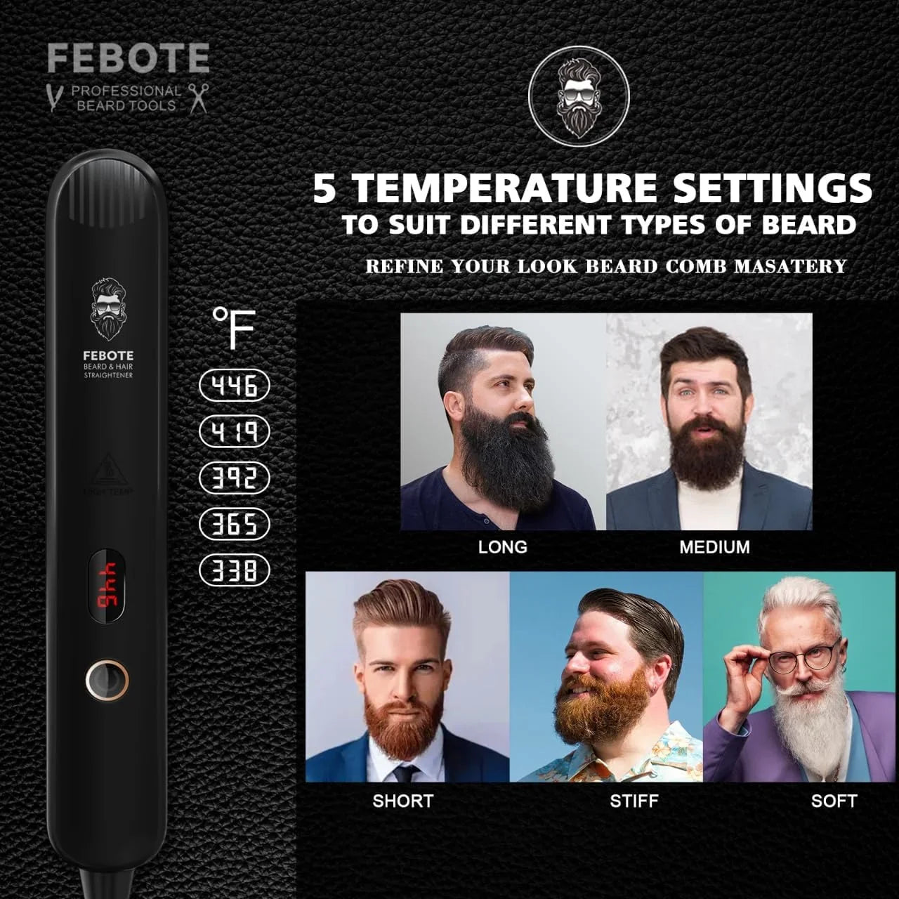 Beard Straightener Kit w/Beard Straightener, Beard Balm, Beard Growth Oil, Beard Styling Comb & Scissors, Upgraded 5-in-1 Beard Straightening, Unique Stocking Stuffer Gifts for Friend, Father & Him