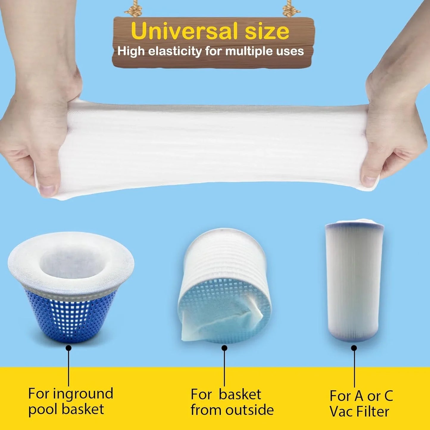 50 Pack Pool Skimmer Socks for Basket Filter Ultra Fine Mesh for Most Inground/Aboveground, UV Resistant