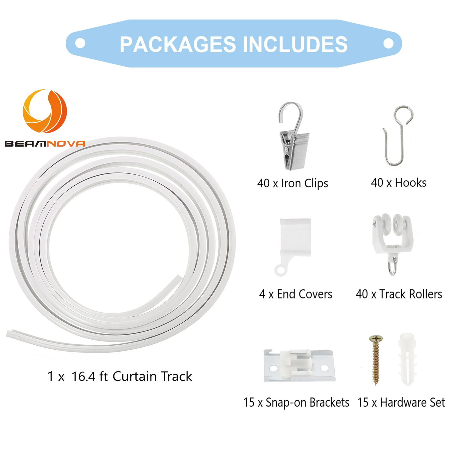 Aovky Flexible Bendable Ceiling Curtain Track, 16.4FT (5m) Curved Curtain Track Ceiling Mount with Curtain Rail System, Ceiling Track for Curtains for Room Divider RV Shower Bay Window, White