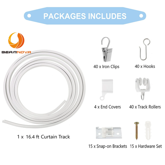 Aovky Flexible Bendable Ceiling Curtain Track, 16.4FT (5m) Curved Curtain Track Ceiling Mount with Curtain Rail System, Ceiling Track for Curtains for Room Divider RV Shower Bay Window, White