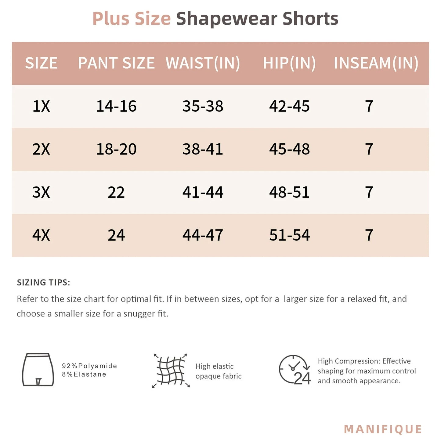 MANIFIQUE Plus Size Shapewear Tummy Control High Waisted Girdle Body Shaper Shorts Thigh Slimming