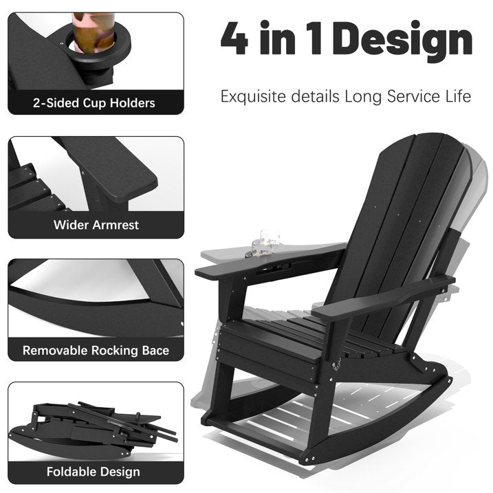 FOOWIN Outdoor Rocking Adirondack Chair Set of 2, HDPE Patio Porch Rocker Chair for Balcony, Black
