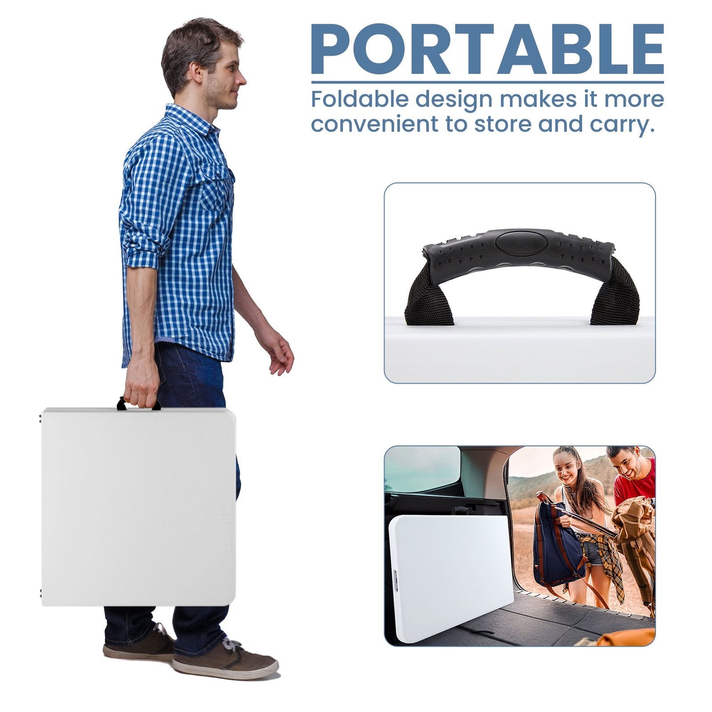 ZUNMOS 4FT Folding Table with Handles for Parties, Banquets, Backyard Events, White