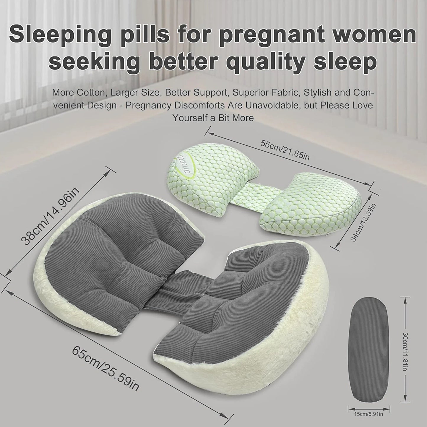Arsvita Pregnancy Pillow for Sleeping, W Shaped Maternity Pillow for Side Sleeper, Support for Back, Belly, Hips for Pregnant Women, Adjustable Travel Wedge Pillow, Gray
