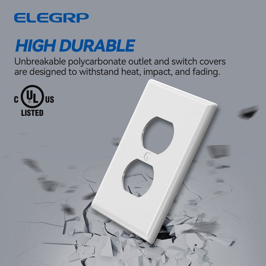 ELEGRP 1-Gang Duplex Wall Plates, Mid-Size Unbreakable Thermoplastic Faceplate Cover for Decorator Receptacle Outlet Switch, UL Listed,20 Pack, Glossy White