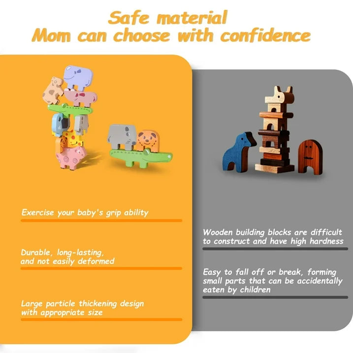 QXQ Montessori Toys for 1 2 3 4 Year Old Boys Girls, 10 pack Wooden Animal Blocks Sorting  Stacking Education Toddler Puzzles Toys, Toddler Toys Age 2 4 4 6 Year Old Girl Boy Birthday Gifts