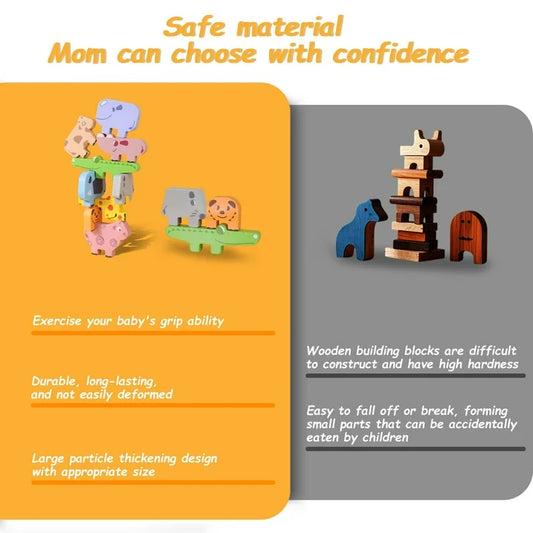 QXQ Montessori Toys for 1 2 3 4 Year Old Boys Girls, 10 pack Wooden Animal Blocks Sorting  Stacking Education Toddler Puzzles Toys, Toddler Toys Age 2 4 4 6 Year Old Girl Boy Birthday Gifts