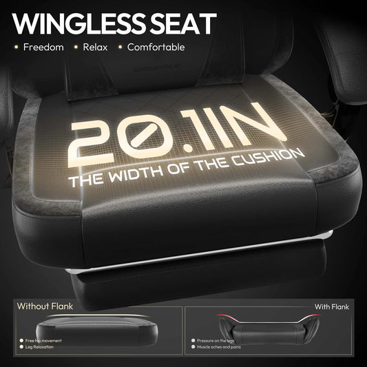 Dowinx Ergonomic Gaming Chair with Pocket Spring Cushion & Massage Lumbar Support  High Back Office Computer Chair with Footrest for Adults, 300LBS Capacity, Leather Design， Black