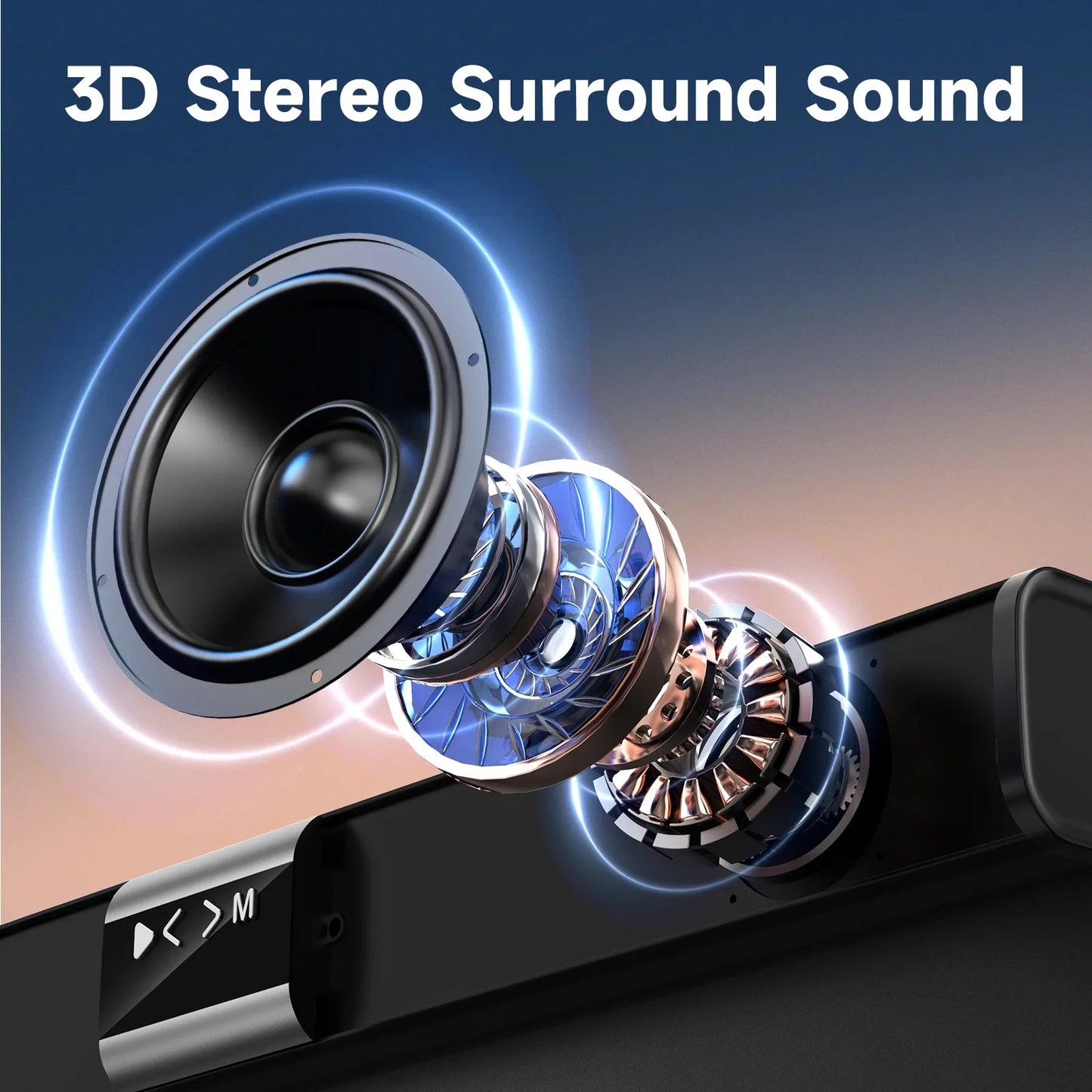 FanFun Soundbar for TV, 35.24" Wireless 3D Surround Speakers, 50W Soundbar with Subwoofer, Bluetooth USB/TF Card/AUX/Coaxial Connection, Wall Mountable, FF-H8
