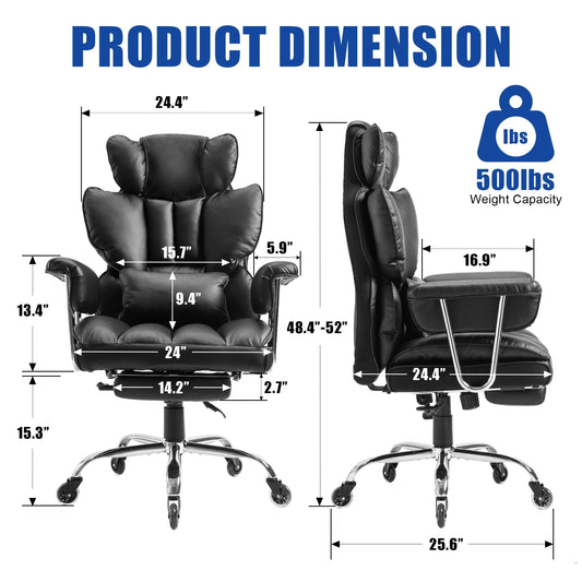 Big and Tall Office Chair,High Back with Telescoping Footrest and Wide Seat Cushion（ Black)