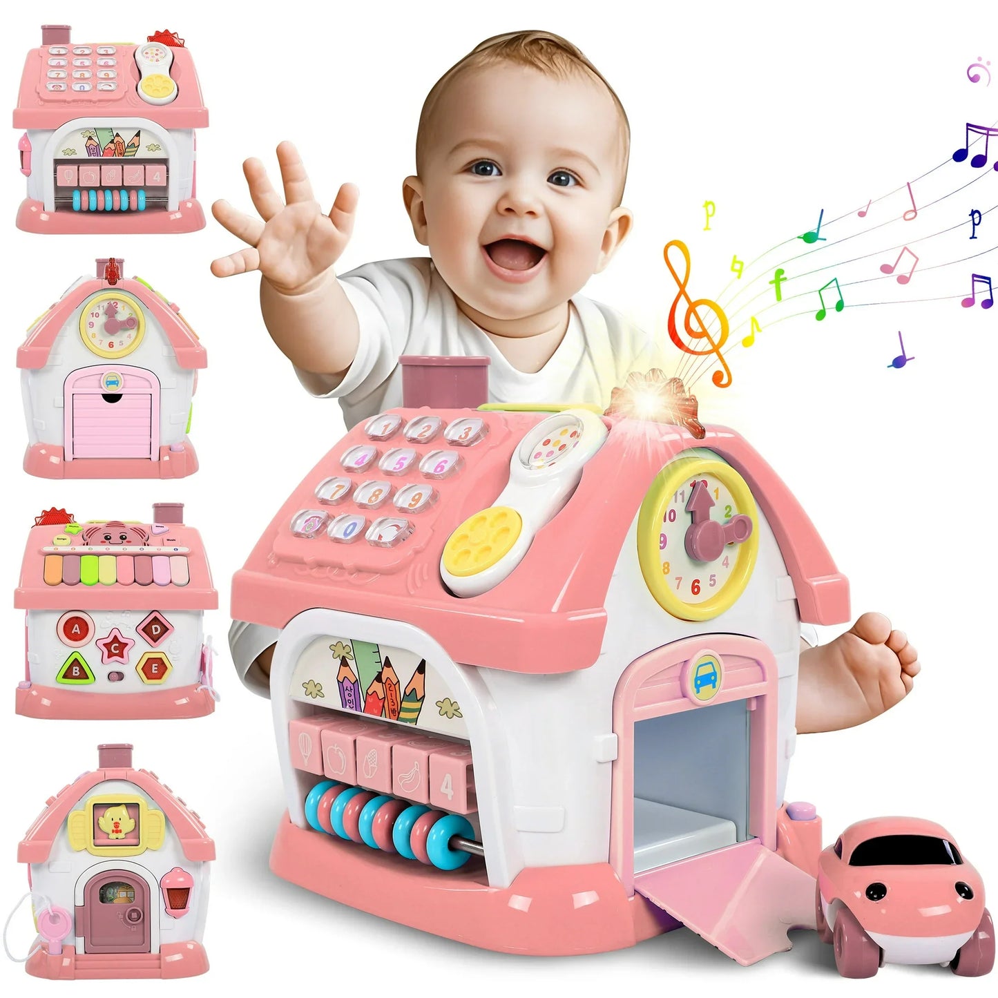 iYofe Montessori Learning Toys for 1 Year Old Girls & Boys, 8-in-1 Musical Activity Cube with Sound & Lights - First Birthday Gifts Pink
