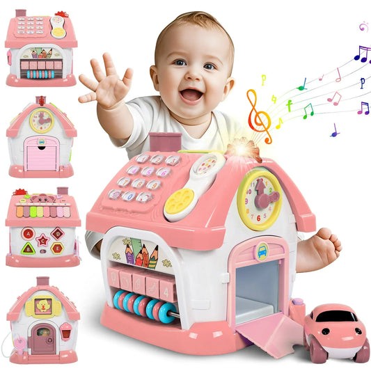 iYofe Montessori Learning Toys for 1 Year Old Girls & Boys, 8-in-1 Musical Activity Cube with Sound & Lights - First Birthday Gifts Pink