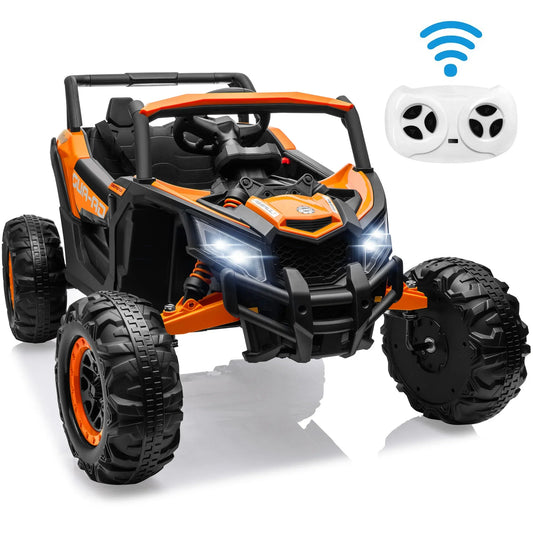 iYofe 24V Ride on Toys for Kids, Powered Ride on Cars with Remote Control, Kids Ride on UTV Electric Vehicle for Boys Girls with 3 Speed, Bluetooth Music, 4 Wheels Spring Suspension, Orange