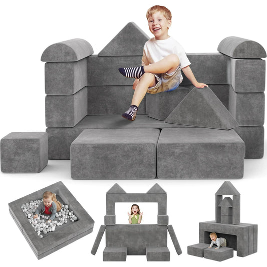 iYofe Kids Couch Sofa 12PCS, Convertible Nugget Kids Couch Chair to Recliner, DIY Creative Modular Kids Play Couch, Kid Floor Couch for Playroom, Gray