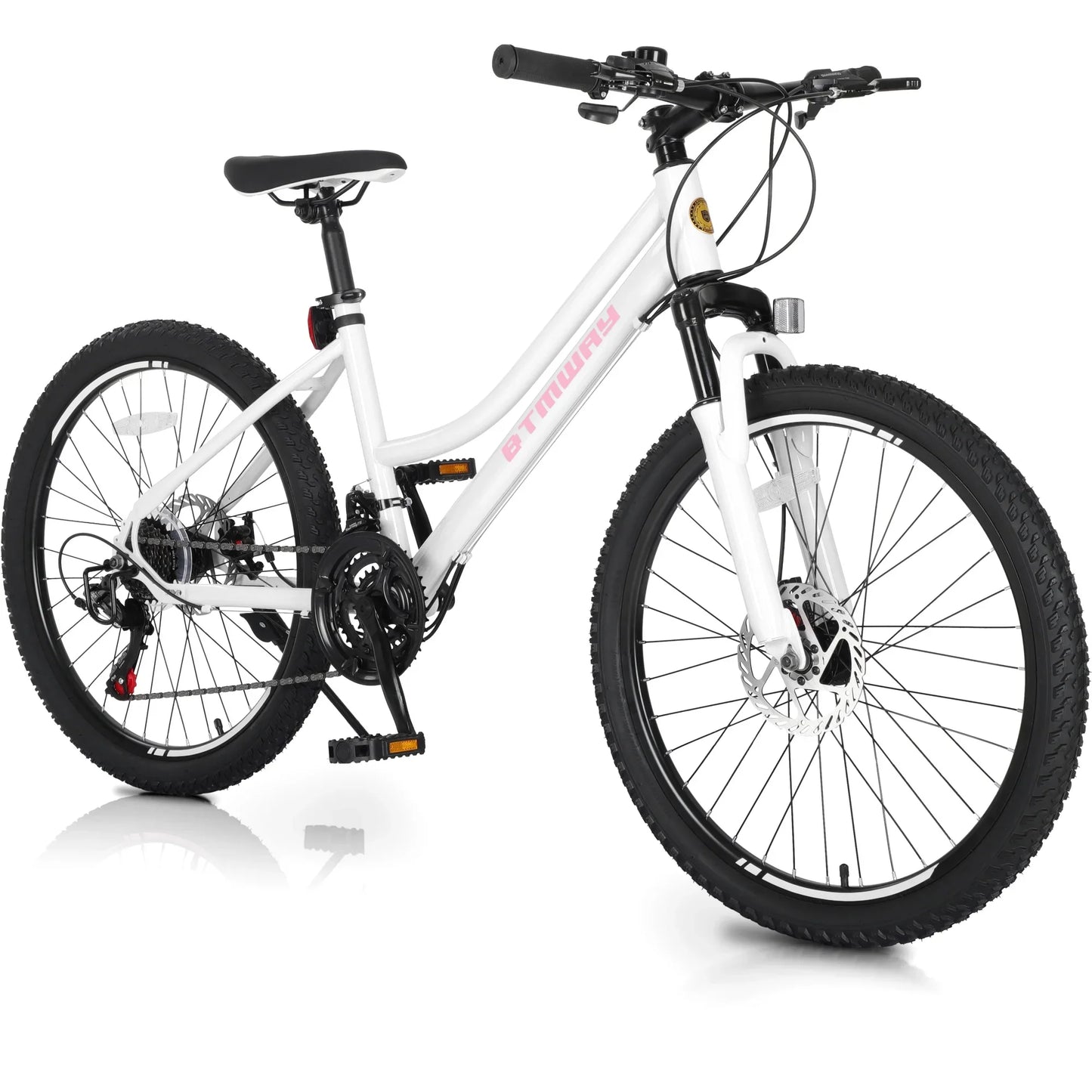 iYofe Kids Mountain Bikes, 24 inch Girls Bikes with Dual Disc Brake, 21 Speed Mountain Bike w/ Front Spring Shock, Bike for Girls Youth Teen Women Ages 9-14, Bicycle with Adjutable Seat Height, White